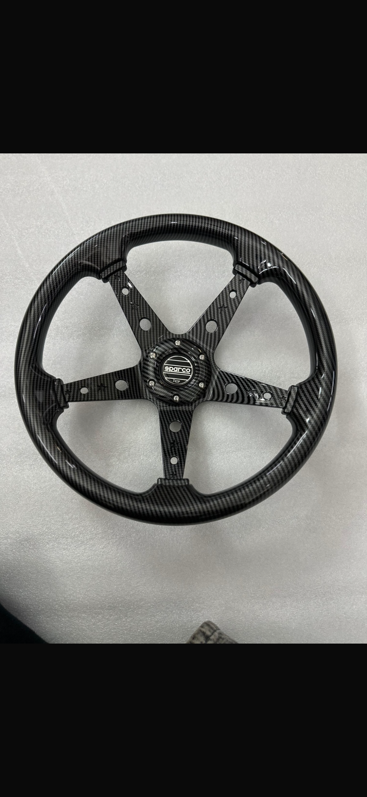 Momo/Sparco 14-Inch 5-Spoke Racing Steering Wheel | Premium Carbon Fiber Finish