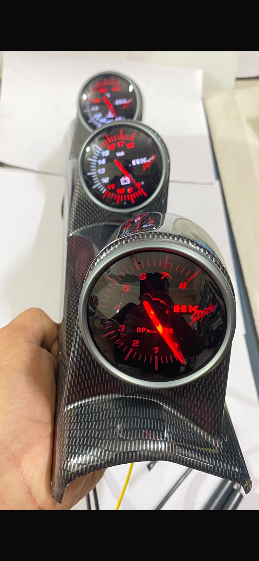 HKS Triple Pillar Gauge Pod Set | RPM, Water Temp & Battery Volts (Universal Fit)
