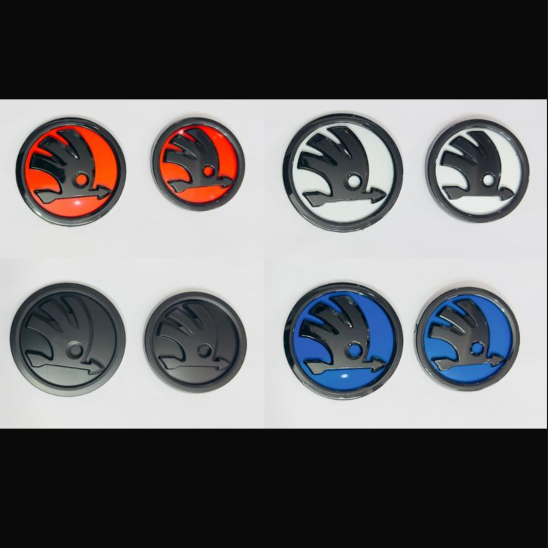 Premium Stealth Full Replacement Emblem Set for Skoda Slavia | Matte Black / White / Red / Blue