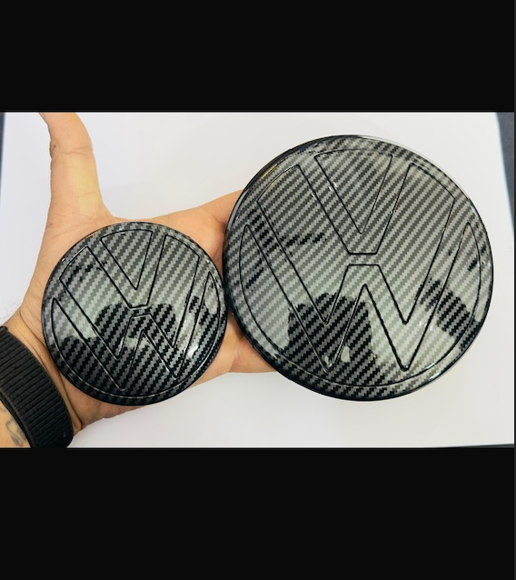 Premium Stealth Full Replacement Logo Set for VW Virtus | Carbon Black / Carbon Finish / White & Black