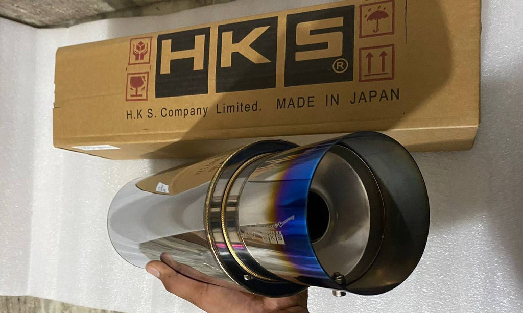 HKS-Style Universal Single-Tip Free-Flow Exhaust Muffler | Burnt Finish