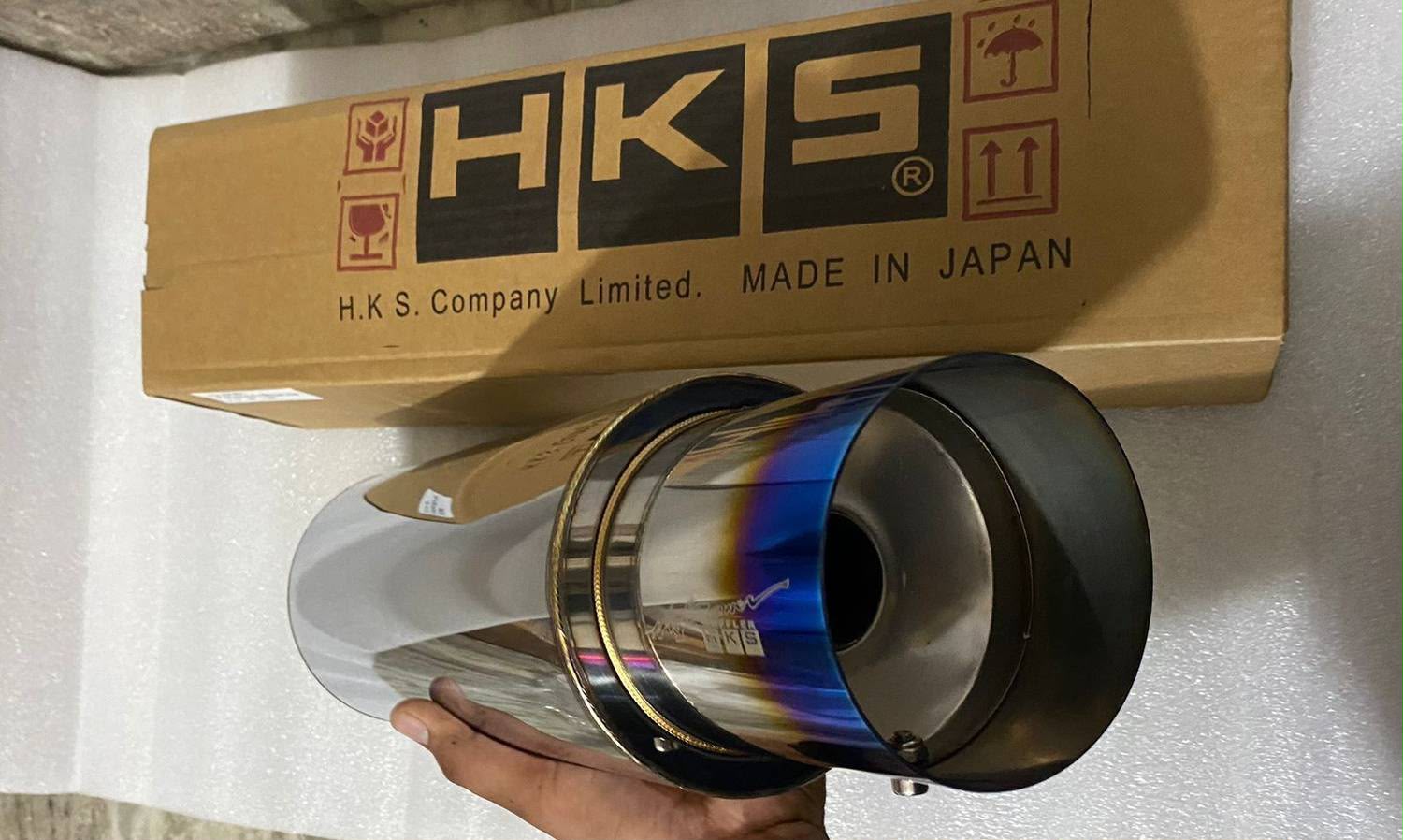 HKS-Style Universal Single-Tip Free-Flow Exhaust Muffler | Burnt Finish