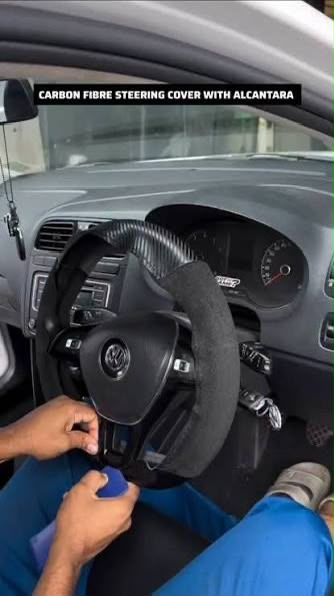 Universal Carbon Fiber & Alcantara Sport Steering Wheel Cover (2-Piece Grip Set)