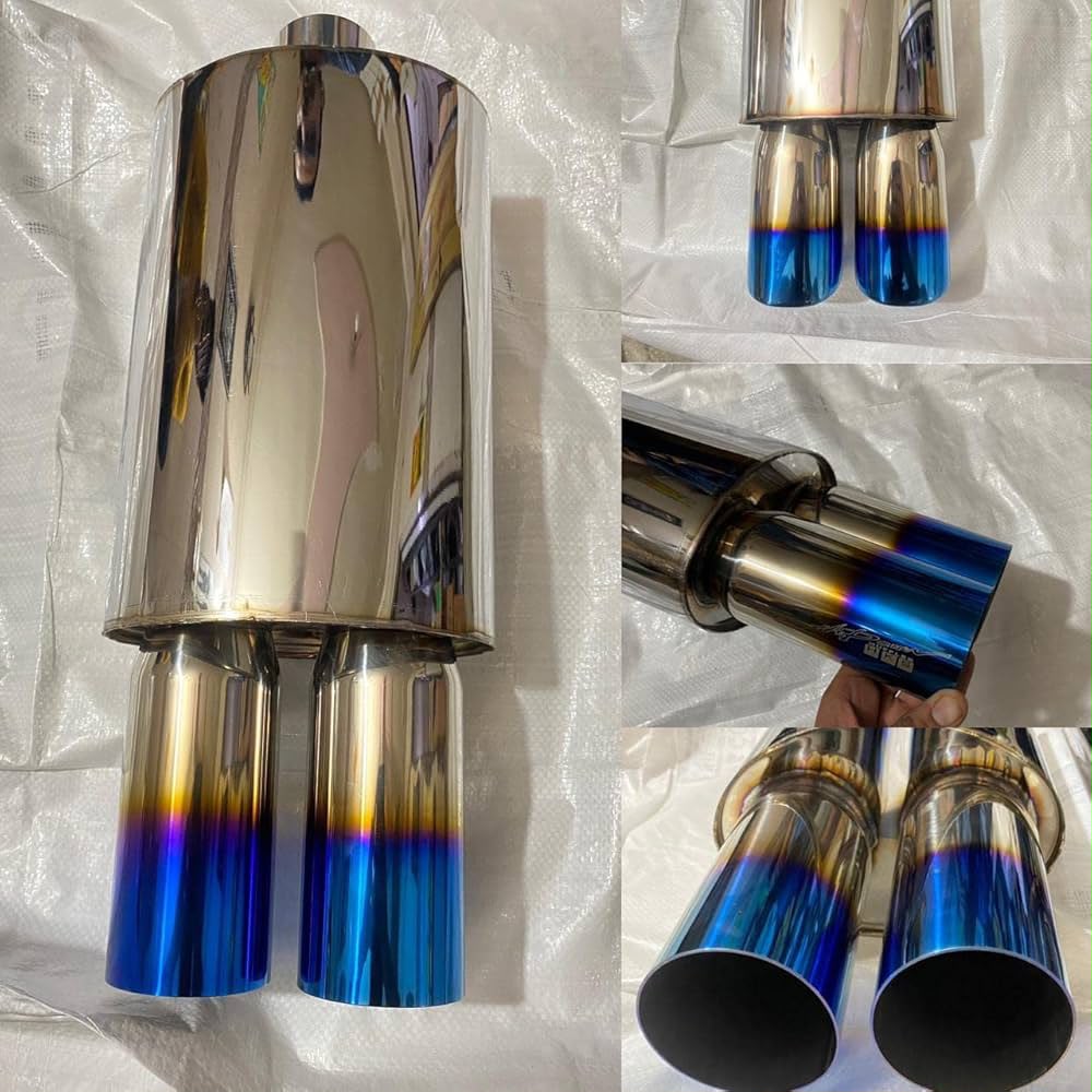 HKS-Style Universal Dual-Tip Performance Exhaust Muffler | Burnt Finish Steel