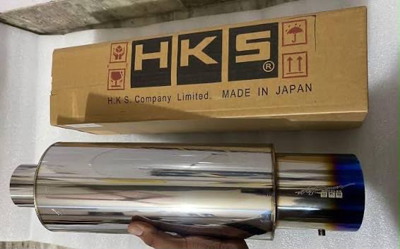 HKS-Style Universal Dual-Tip Performance Exhaust Muffler | Burnt Finish Steel