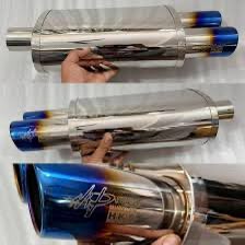 HKS-Style Universal Dual-Tip Performance Exhaust Muffler | Burnt Finish Steel