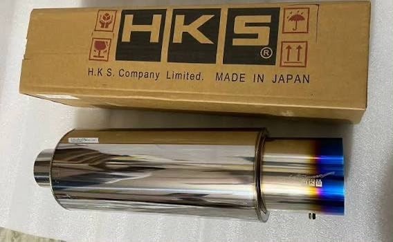 HKS-Style Universal Dual-Tip Performance Exhaust Muffler | Burnt Finish Steel