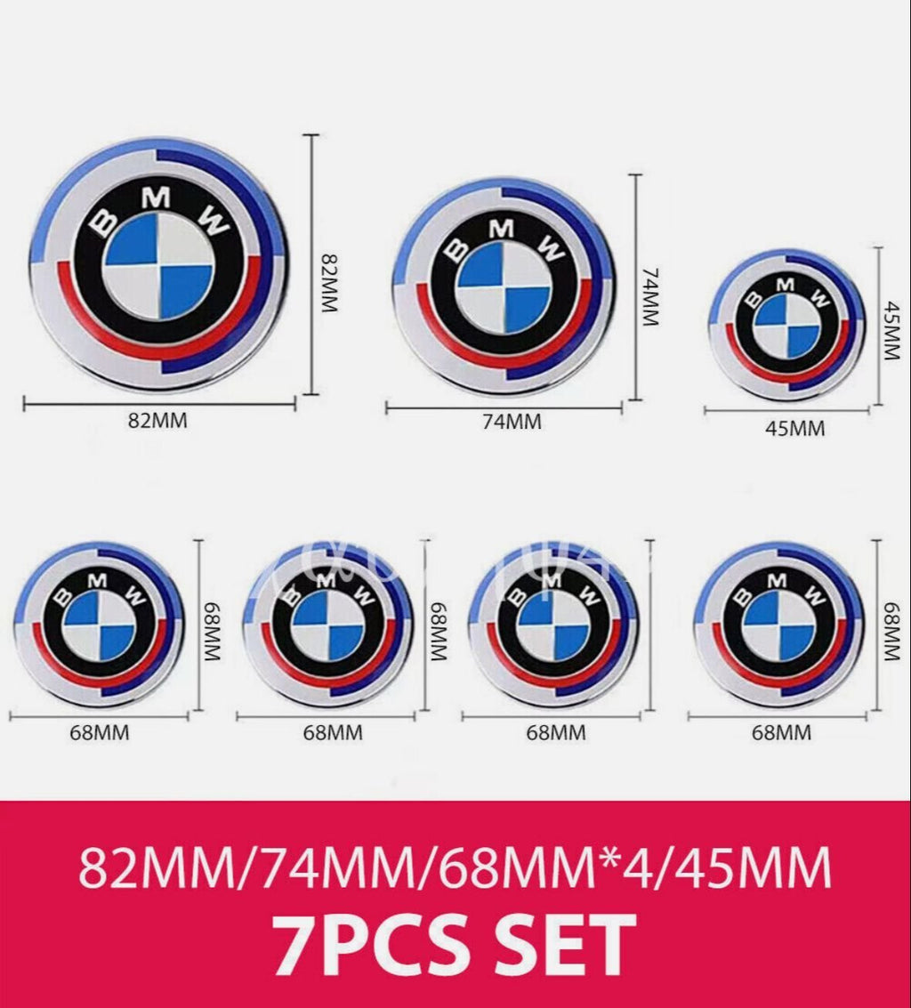 Premium 7-Piece Full Replacement Emblem Kit for BMW | Hood, Trunk, Steering Wheel & Wheels
