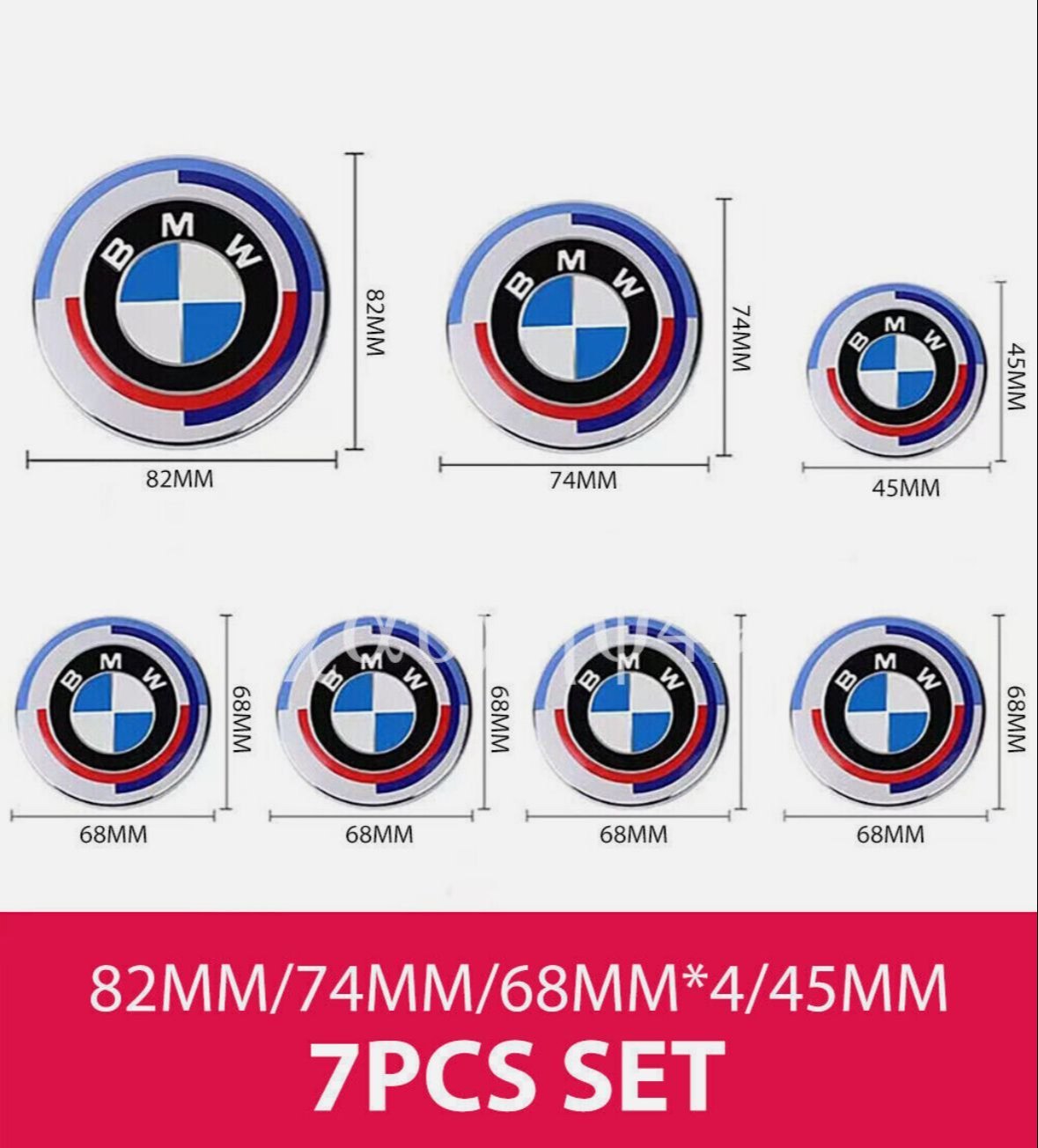 Premium 7-Piece Full Replacement Emblem Kit for BMW | Hood, Trunk, Steering Wheel & Wheels