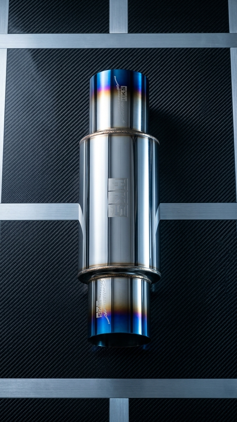 HKS-Style Universal Single-Tip Free-Flow Exhaust Muffler | Burnt Finish
