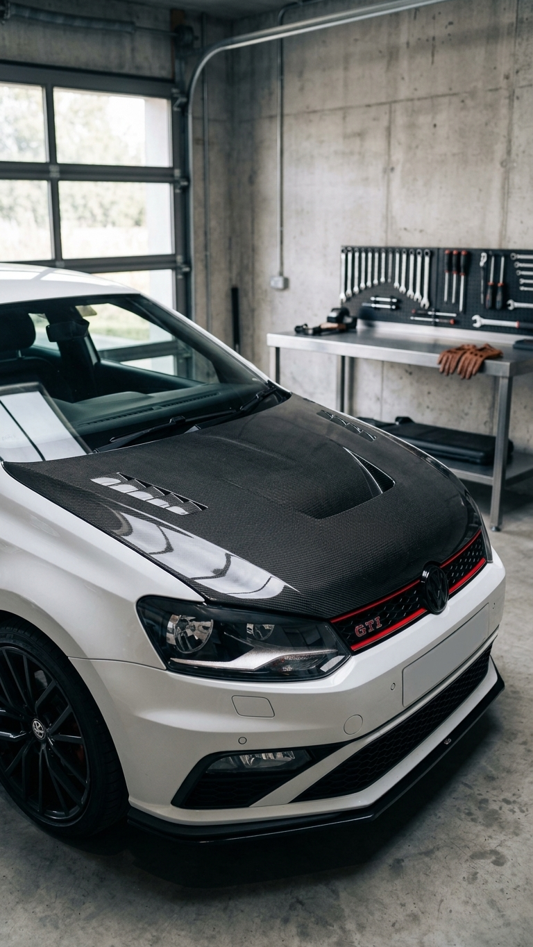 Alpha-Style Real Carbon Fiber Hood for VW Polo | Premium Aggressive Styling