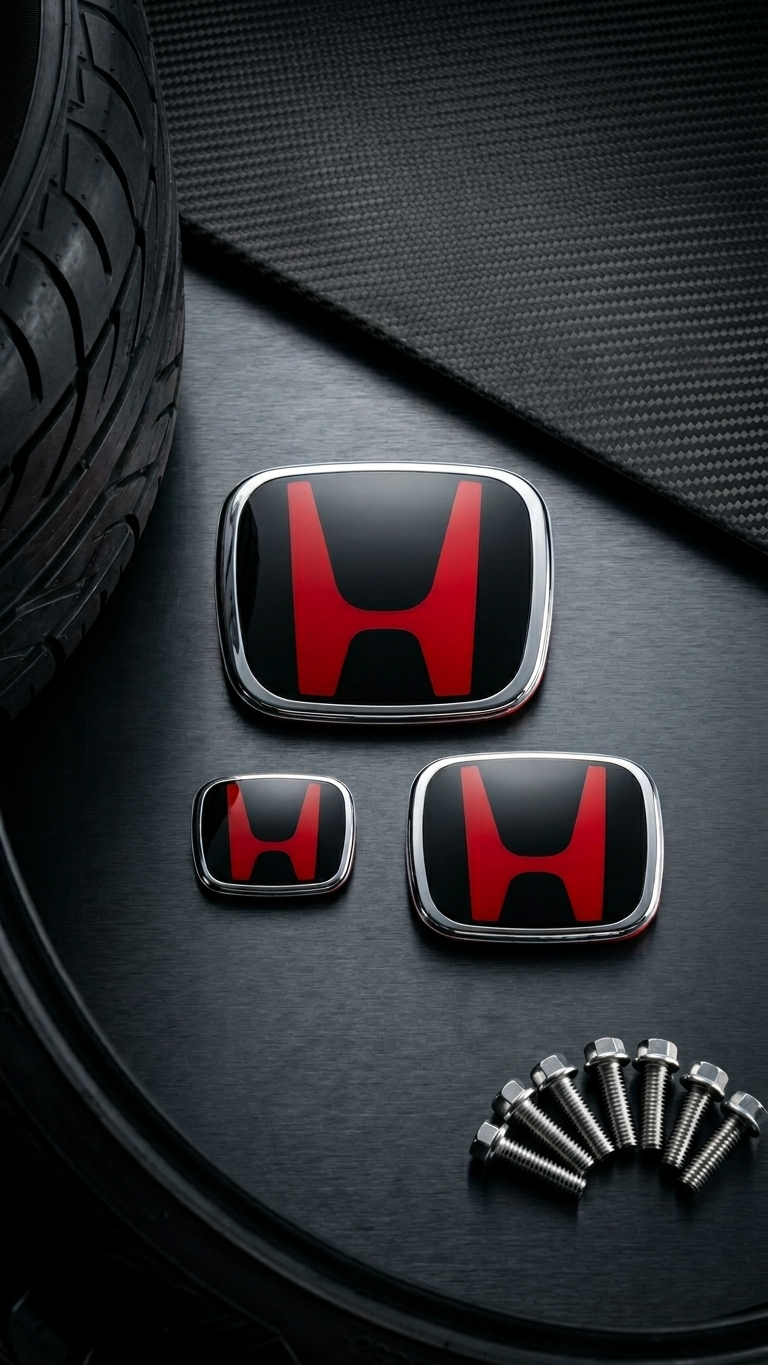 Type R-Style Red & Black Gloss Emblem Set for Honda | Premium JDM Replacement Badge