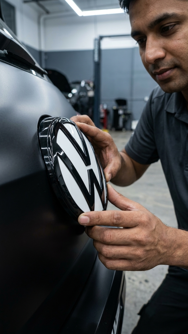 Premium Stealth Full Replacement Logo Set for VW Virtus | Carbon Black / Carbon Finish / White & Black