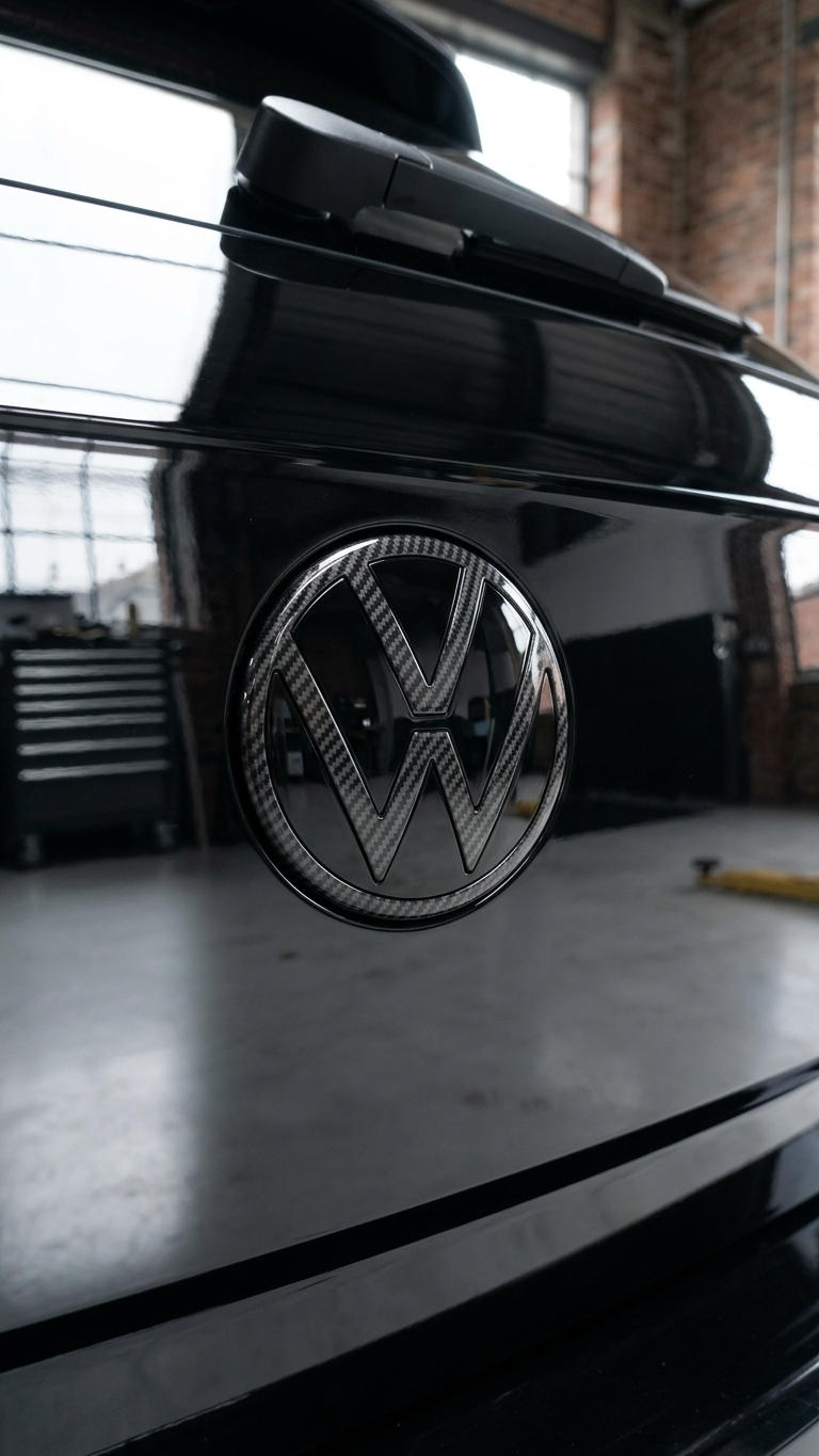 Premium Stealth Full Replacement Logo Set for VW Virtus | Carbon Black / Carbon Finish / White & Black