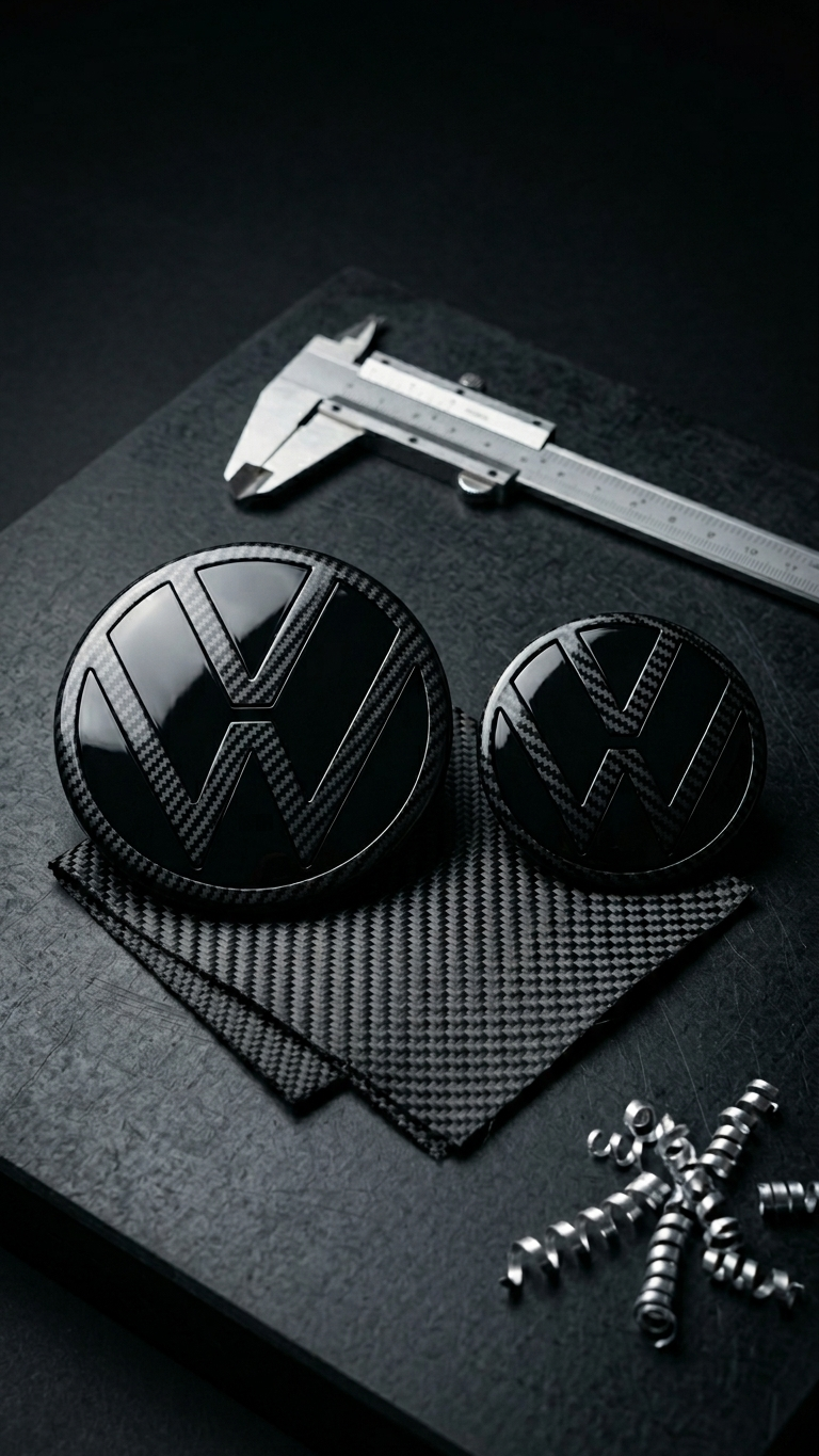 Premium Stealth Full Replacement Logo Set for VW Virtus | Carbon Black / Carbon Finish / White & Black