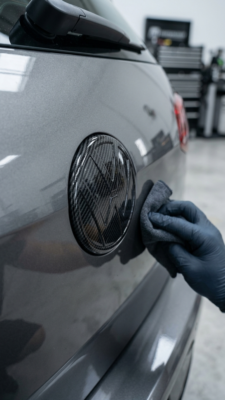 Premium Stealth Full Replacement Logo Set for VW Virtus | Carbon Black / Carbon Finish / White & Black