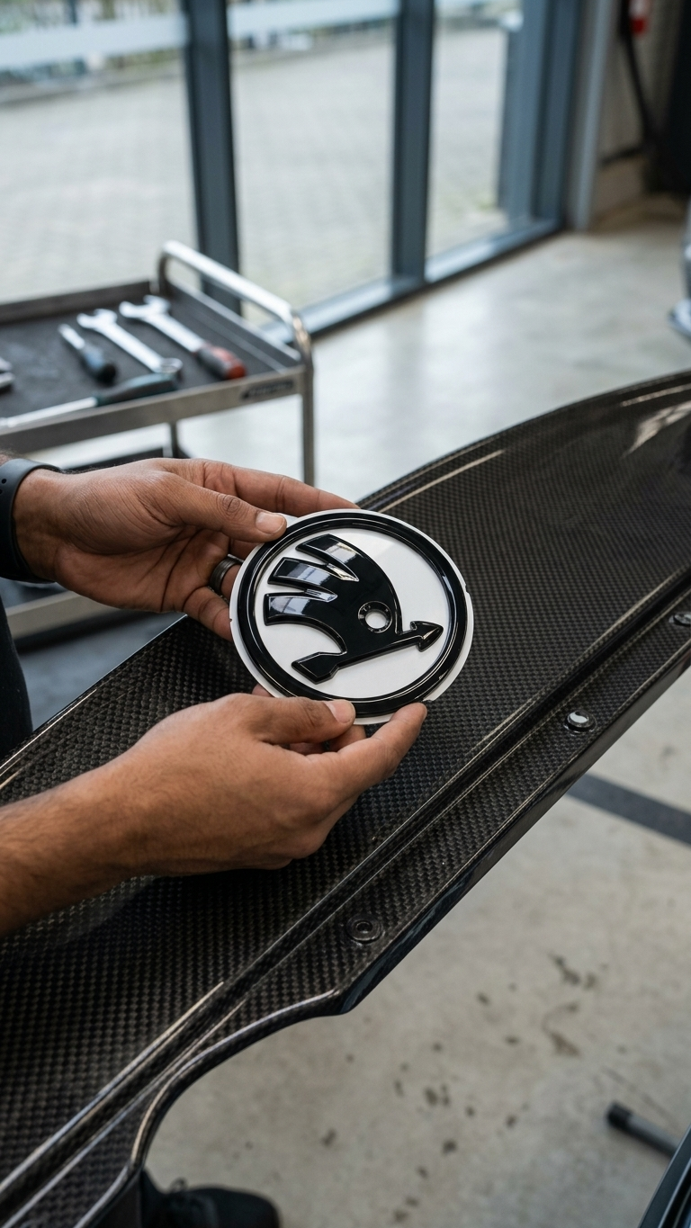 Premium Stealth Full Replacement Emblem Set for Skoda Slavia | Matte Black / White / Red / Blue
