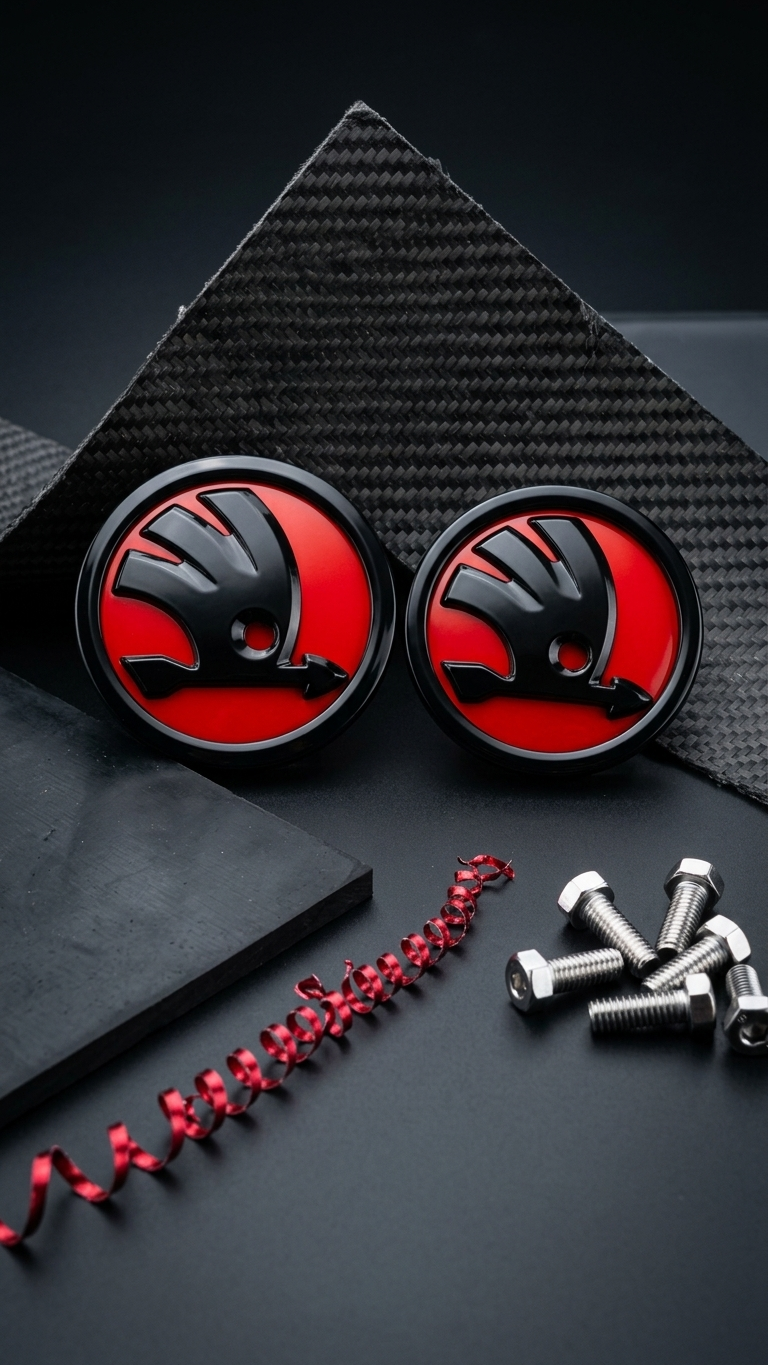 Premium Stealth Full Replacement Emblem Set for Skoda Slavia | Matte Black / White / Red / Blue
