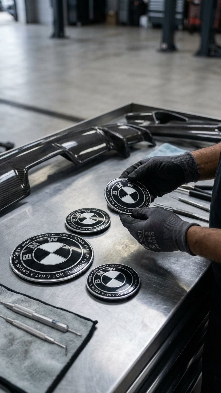 Premium 7-Piece Full Replacement Emblem Kit for BMW | Hood, Trunk, Steering Wheel & Wheels