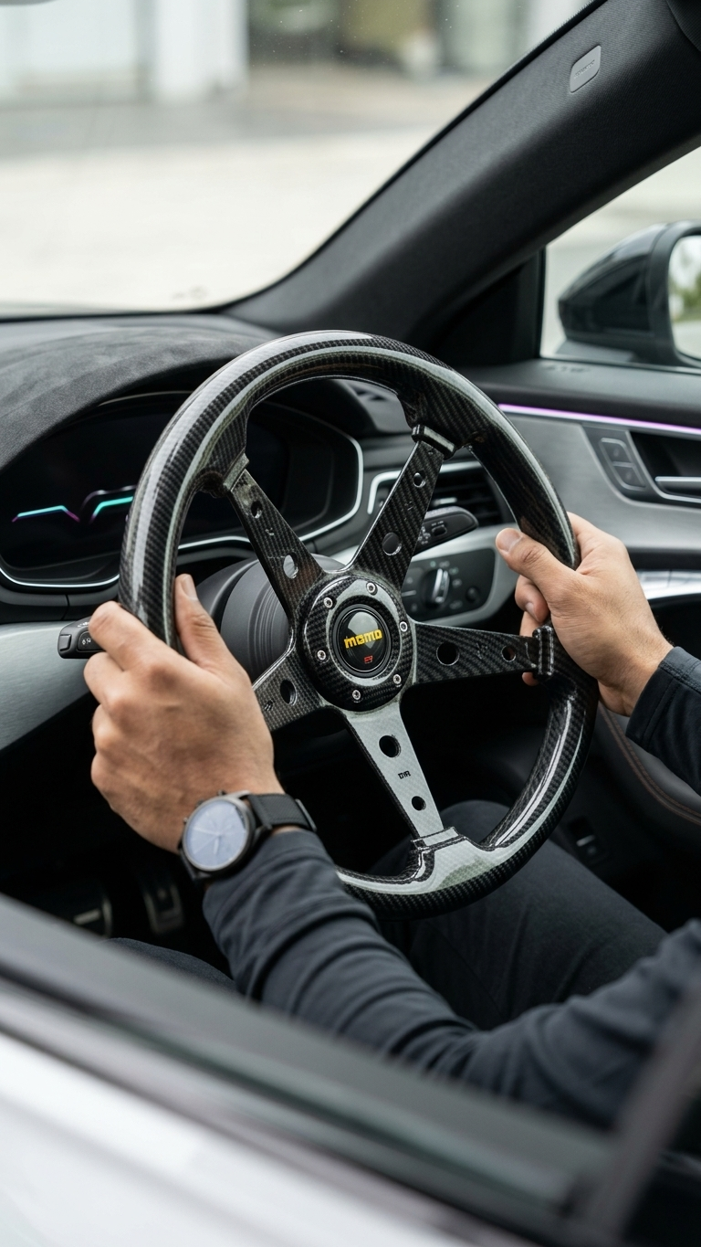 Momo/Sparco 14-Inch 5-Spoke Racing Steering Wheel | Premium Carbon Fiber Finish