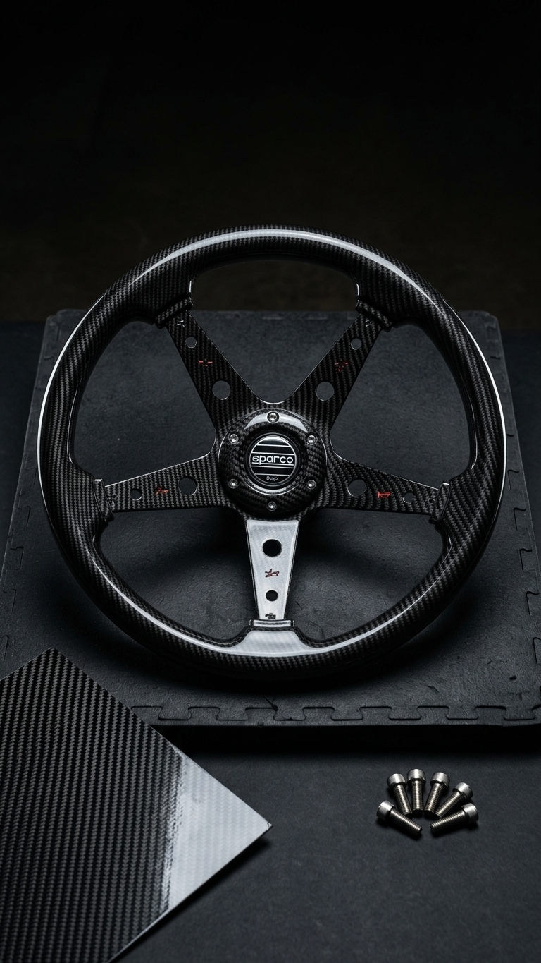 Momo/Sparco 14-Inch 5-Spoke Racing Steering Wheel | Premium Carbon Fiber Finish