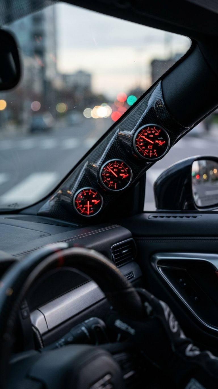 HKS Triple Pillar Gauge Pod Set | RPM, Water Temp & Battery Volts (Universal Fit)