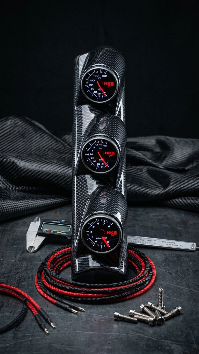 HKS Triple Pillar Gauge Pod Set | RPM, Water Temp & Battery Volts (Universal Fit)
