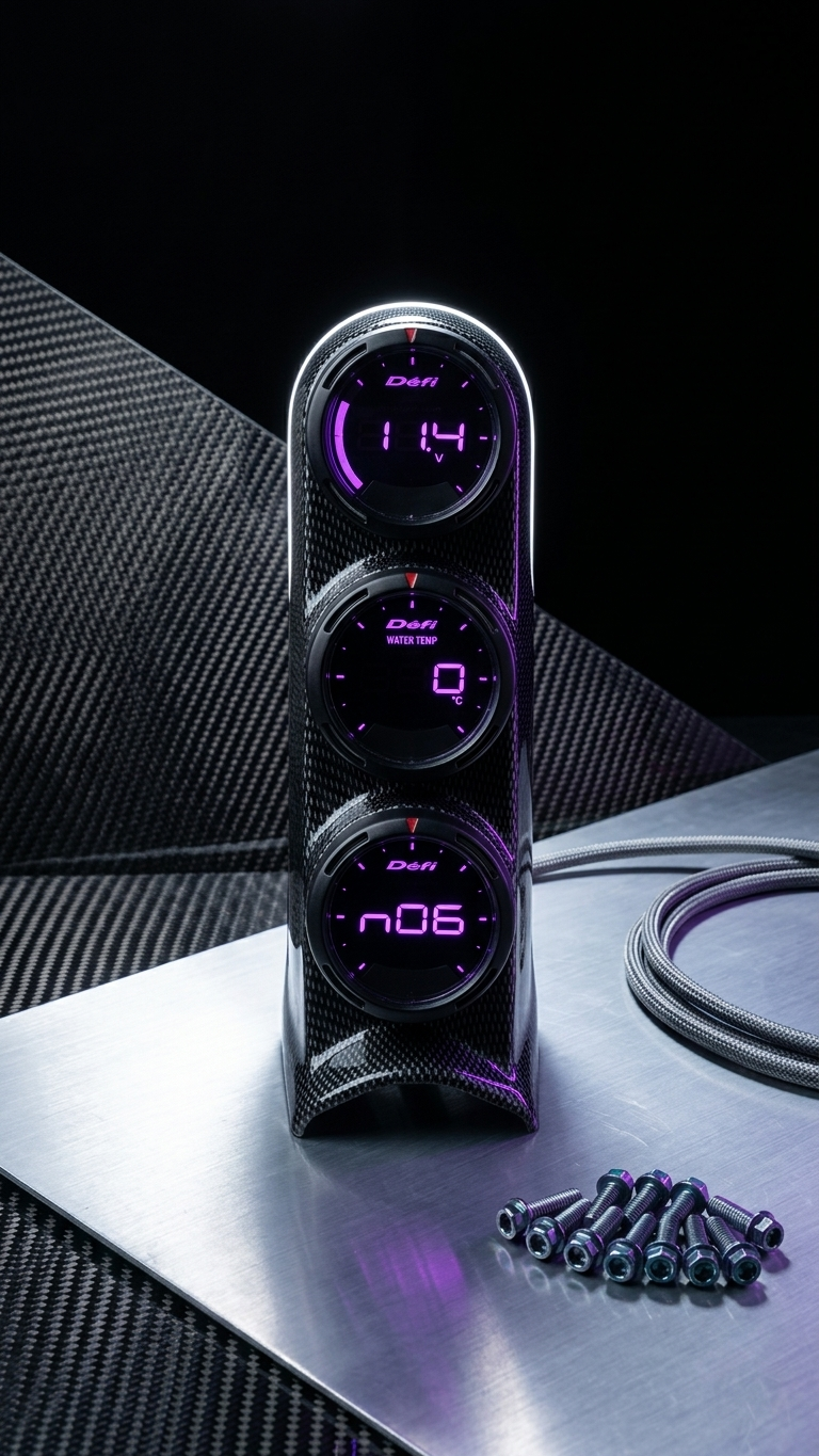 Defi Advance Triple Pillar Gauge Kit | RPM, Water Temp & Volts (Universal Fit)